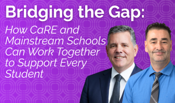 Banner of Paul Jones and Chris Massey discussing CaRe and mainstream schools