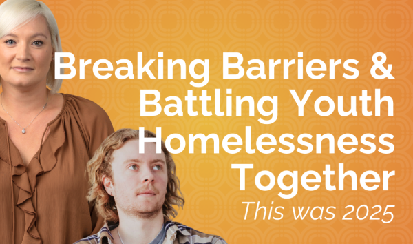 Woman and blonde young man on the banner